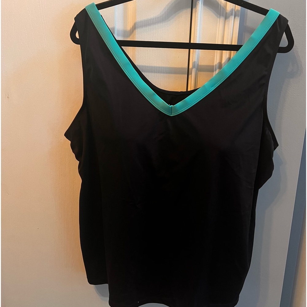 Swimsuits for All Modest Skirted two piece swimsuit, Black w/ Aqua trim, Size 24